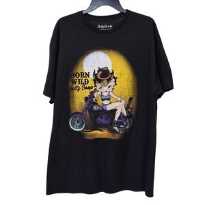 Betty Boop Fleischer Studios Black/Yellow Multi-Color Born Wild T-Shirt,X-Large